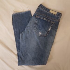 Size 27 AG-ED CIGARETTE CROPPED DENIM Jeans Raw Hem Stilt Crop Distressed #2